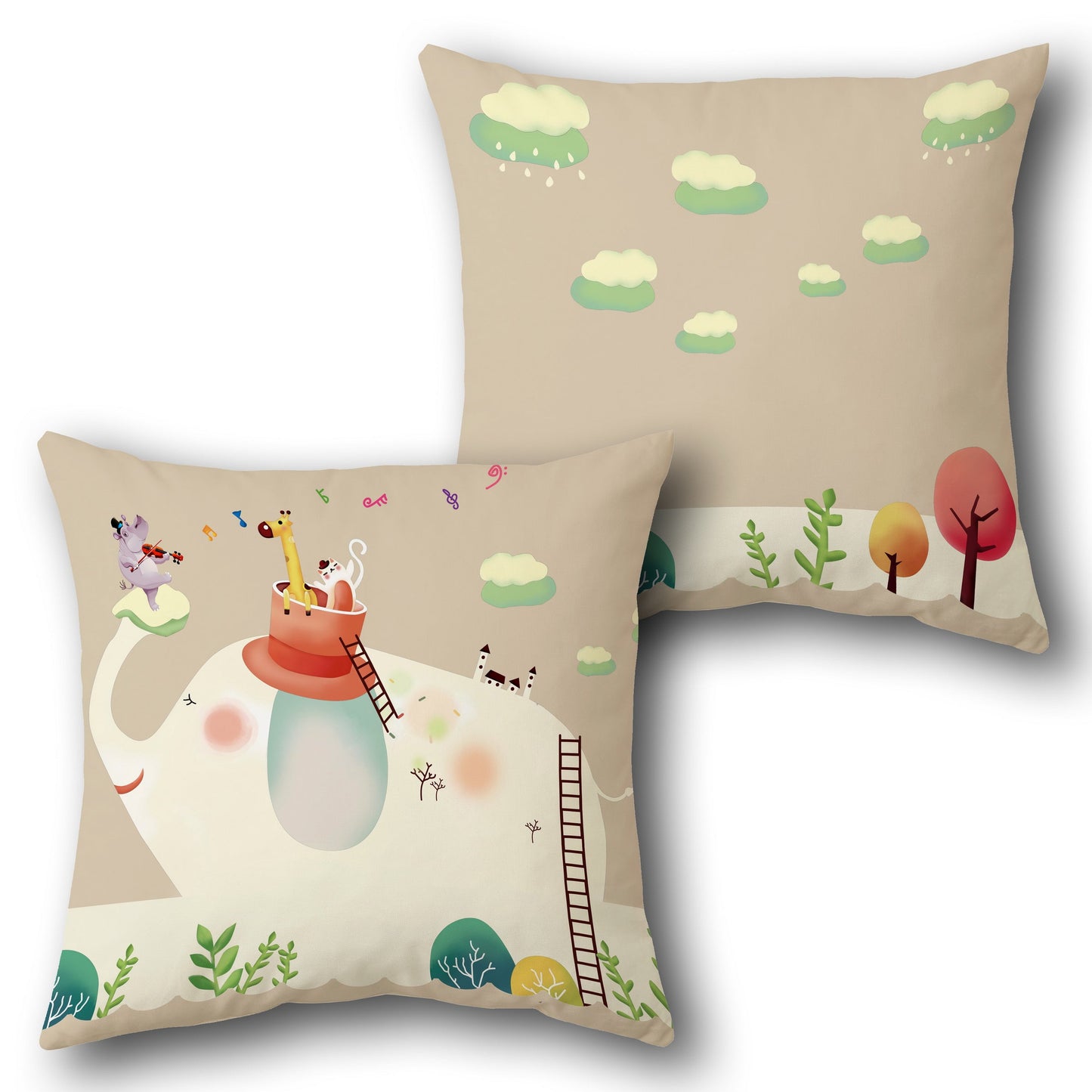 Elephant Teacup Adventure  Design Cushion Single (Front & Back)