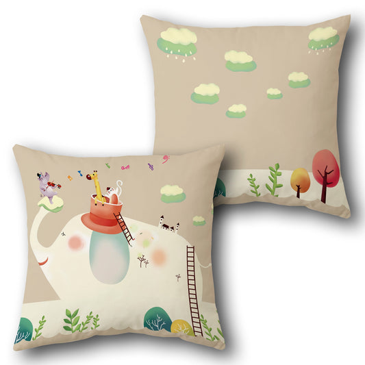 Elephant Teacup Adventure  Design Cushion Single (Front & Back)