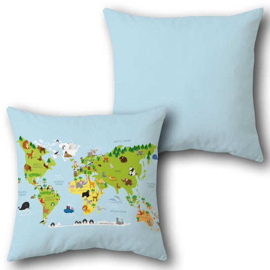 World Animals Map   Design Cushion Single (Front & Back)