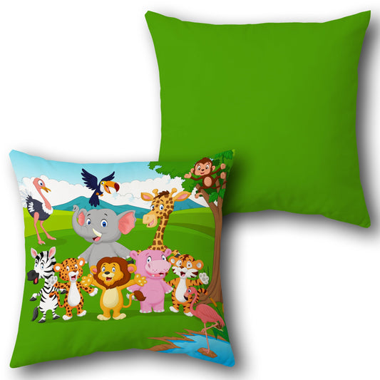 Jungle Animal Gathering   Design Cushion Single (Front & Back)