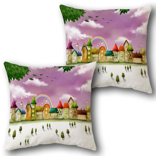 Rainbow Village   Design Cushion Single (Front & Back)