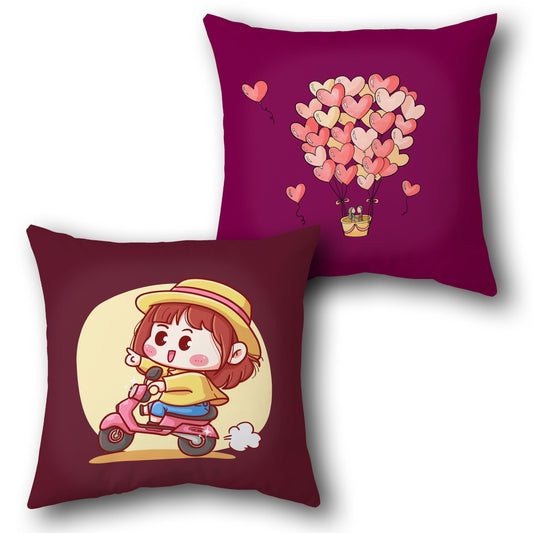 "Scooter Girl Adventure"   Design Cushion Single (Front & Back)