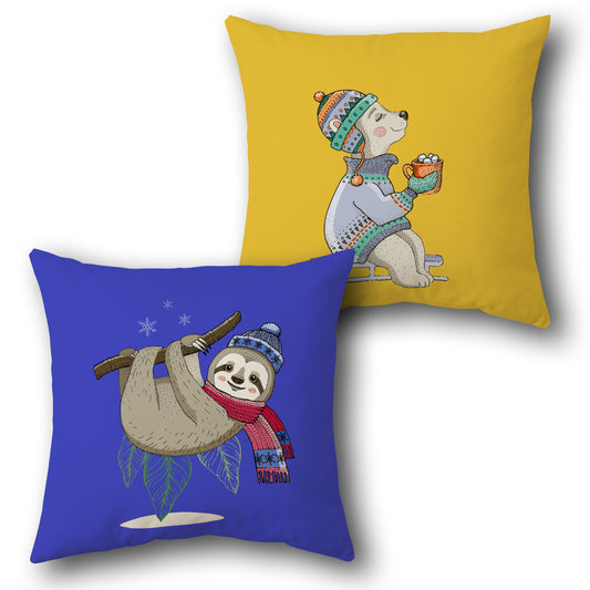 Winter Sloth & Bear Cushion Single (Front & Back)