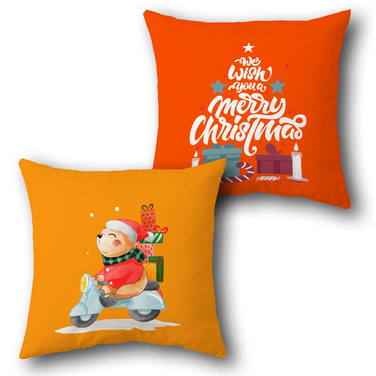 Christmas Scooter Bear Cushion – Dual Design Holiday