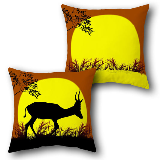 Savannah Sunset Deer Cushion – Front & Back Wildlife Silhouette