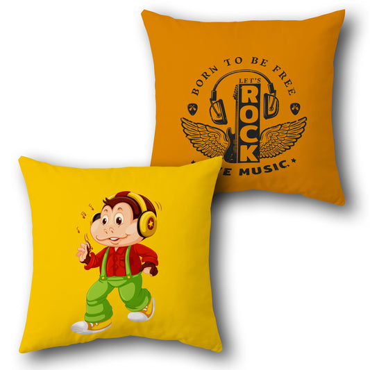 Groovy Monkey & Rock Music Cushion Single (Front & Back)