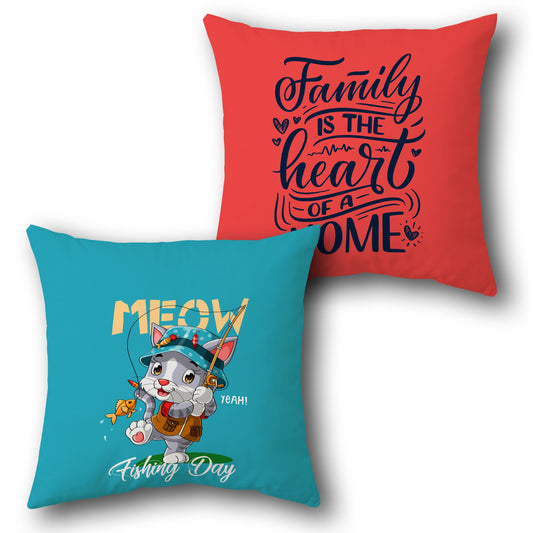 Fishing Cat & Family Quote Dual-Sided Cushion