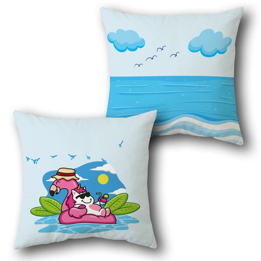 Unicorn Flamingo Beach Vibes Cushion (Front & Back Design)