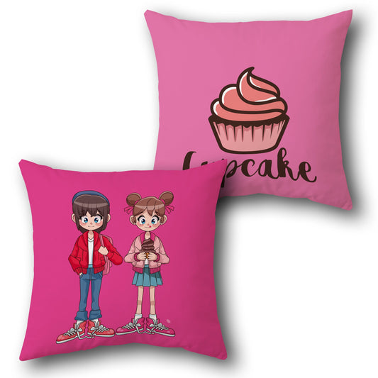 Sweet Companions Cushion – Anime Kids & Cupcake Design