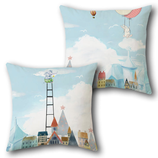 Dreamy Elephant Village   Design Cushion Single (Front & Back)