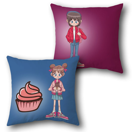 Anime Duo Delight Cushion – Boy & Girl Cartoon Print