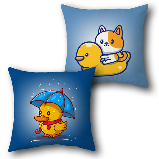 Cute Duck & Cat Dual-Sided Cushion – Adorable Animal Cartoon