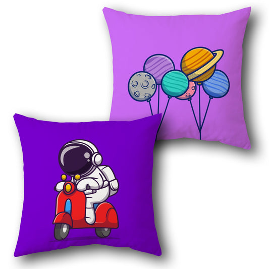 Astronaut Adventure Dual-Sided Cushion – Space Rider & Planet Balloons