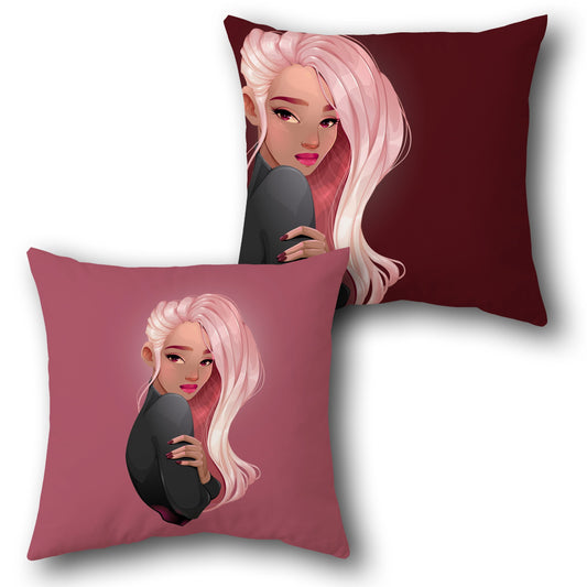 Blush & Bold Dual-Sided Cushion – Elegant Anime Girl Portrait