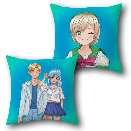 Anime Couple & Kawaii Girl Reversible Cushion