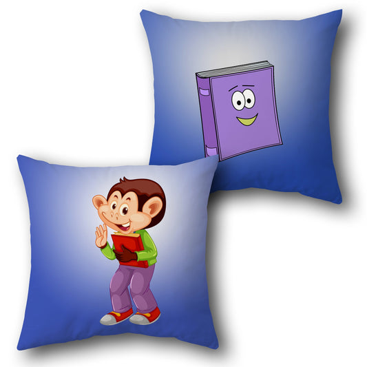 Monkey Reader & Smiling Book Reversible Cushion