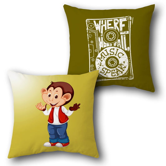 Music Monkey & Cassette Quote Reversible Cushion