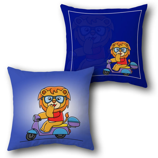 Cool Lion on Scooter Reversible Cushion