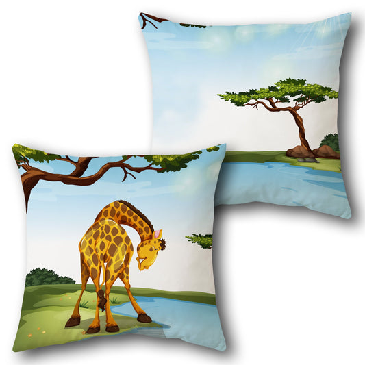 Giraffe by the River   Design Cushion Single (Front & Back)