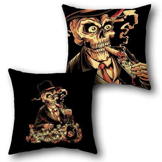 Gangster Skull Smoking Money Cushion (Front & Back Design)