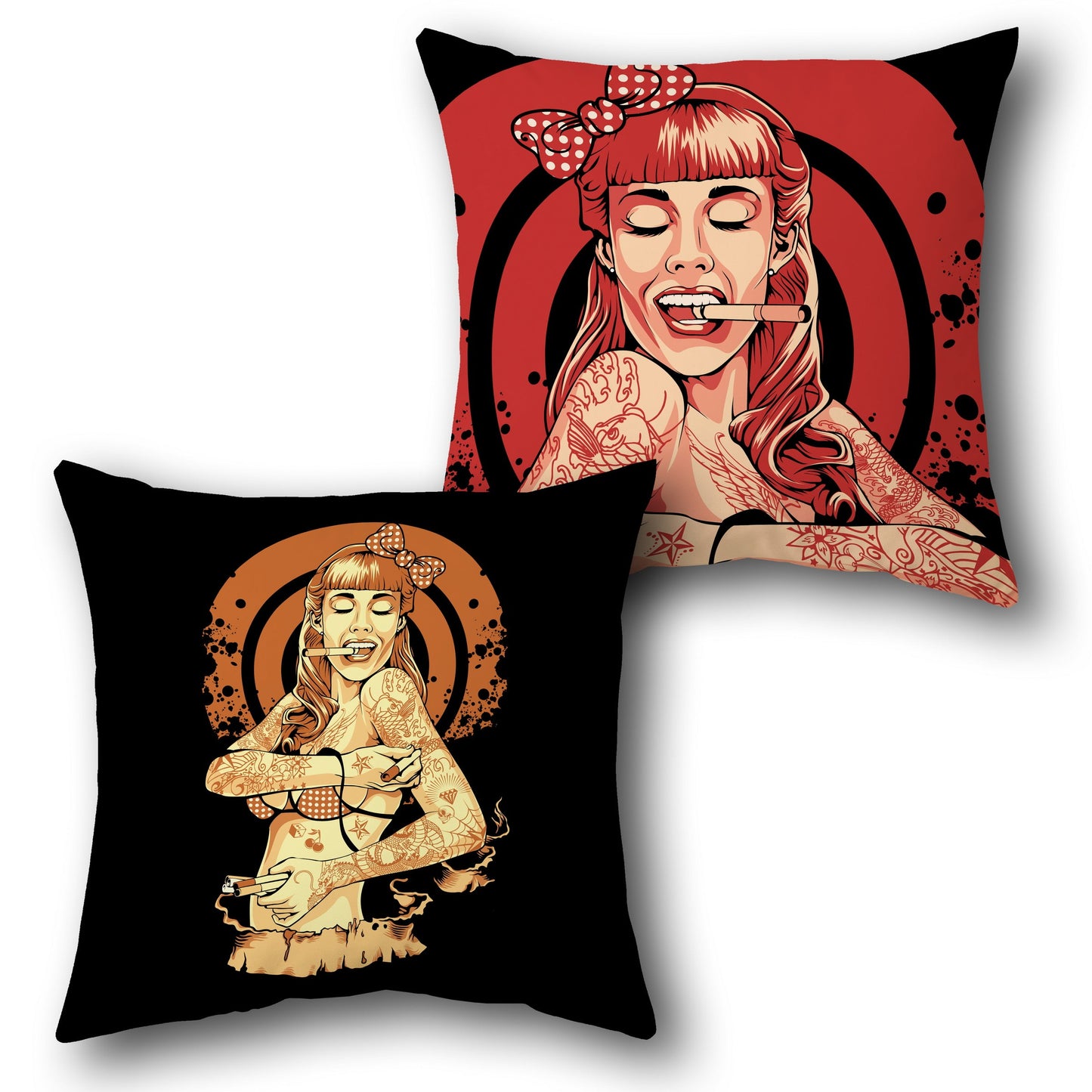Tattoo Pin-Up Girl Smoking Cushion (Front & Back Design)