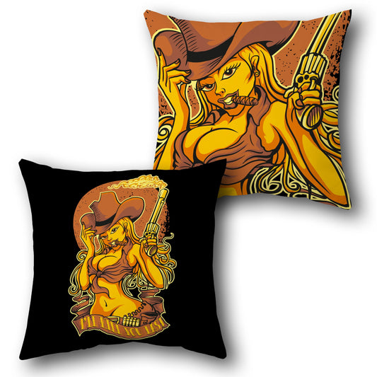Cowgirl Gunfire Babe Cushion (Front & Back Design)