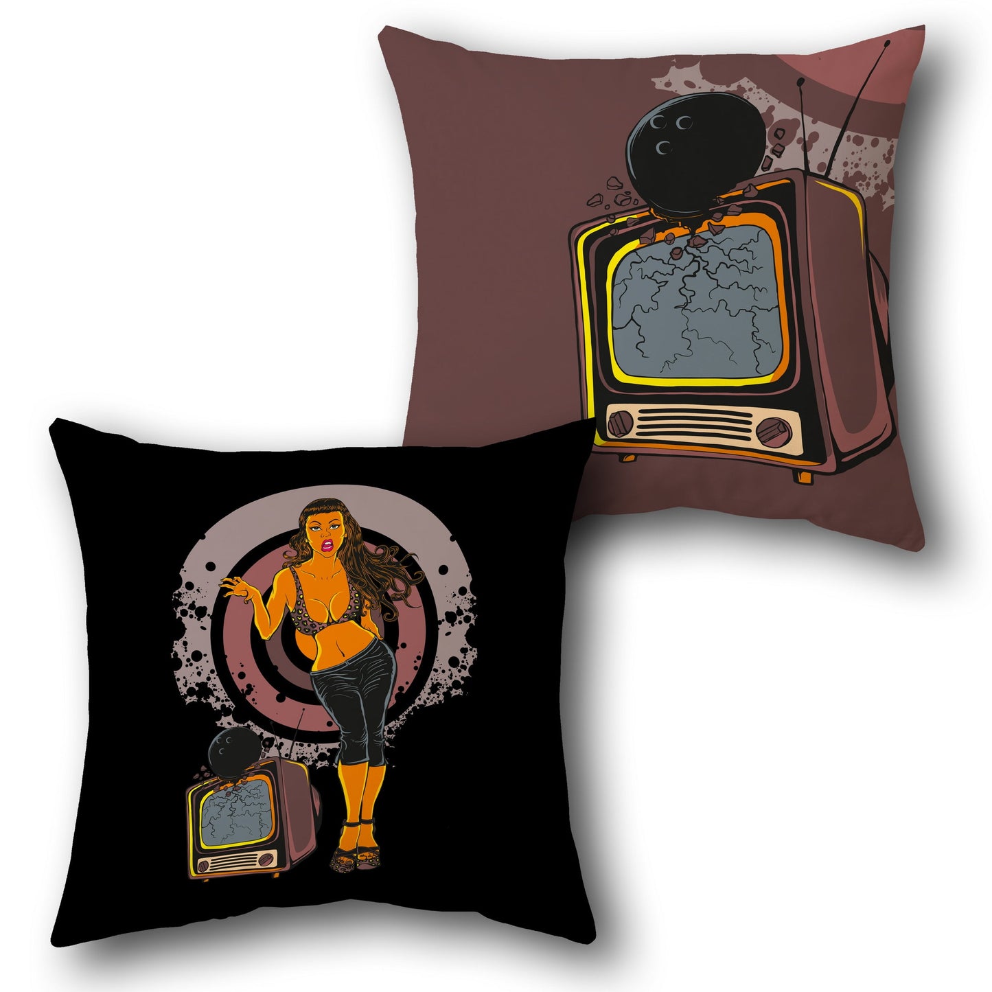 TV Bombshell Retro Pin-Up Cushion (Front & Back Design)