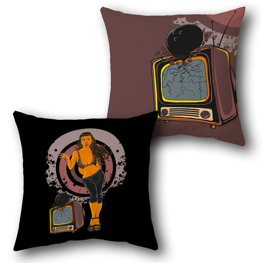 TV Bombshell Retro Pin-Up Cushion (Front & Back Design)