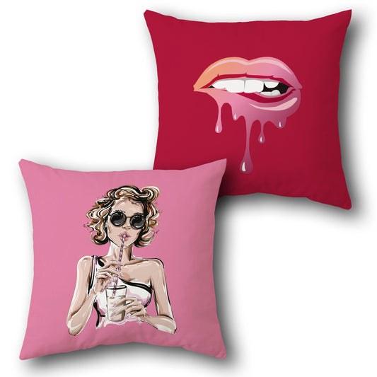 Trendy Diva & Dripping Lips Cushion (Front & Back Print)