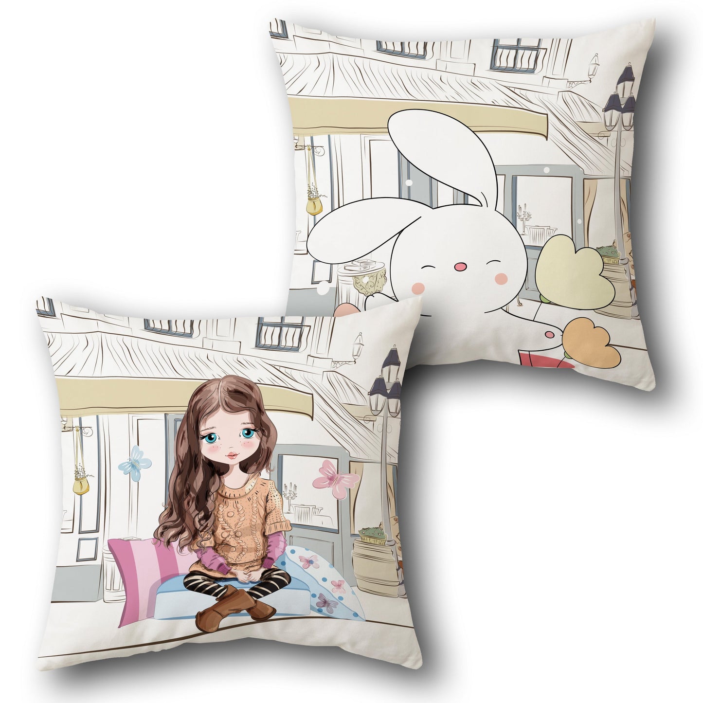 Bunny Cafe Cushion (Front & Back)