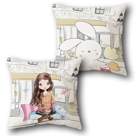 Bunny Cafe Cushion (Front & Back)