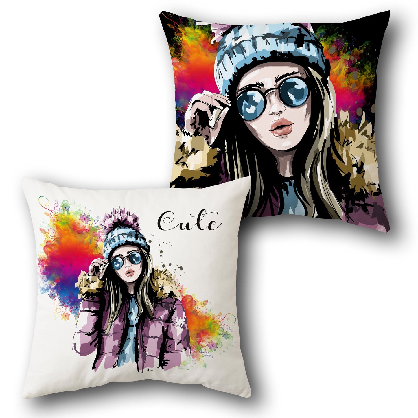 Cute Winter Lady Cushion (Front & Back)
