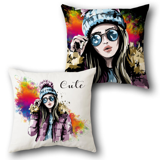 Cute Winter Lady Cushion (Front & Back)