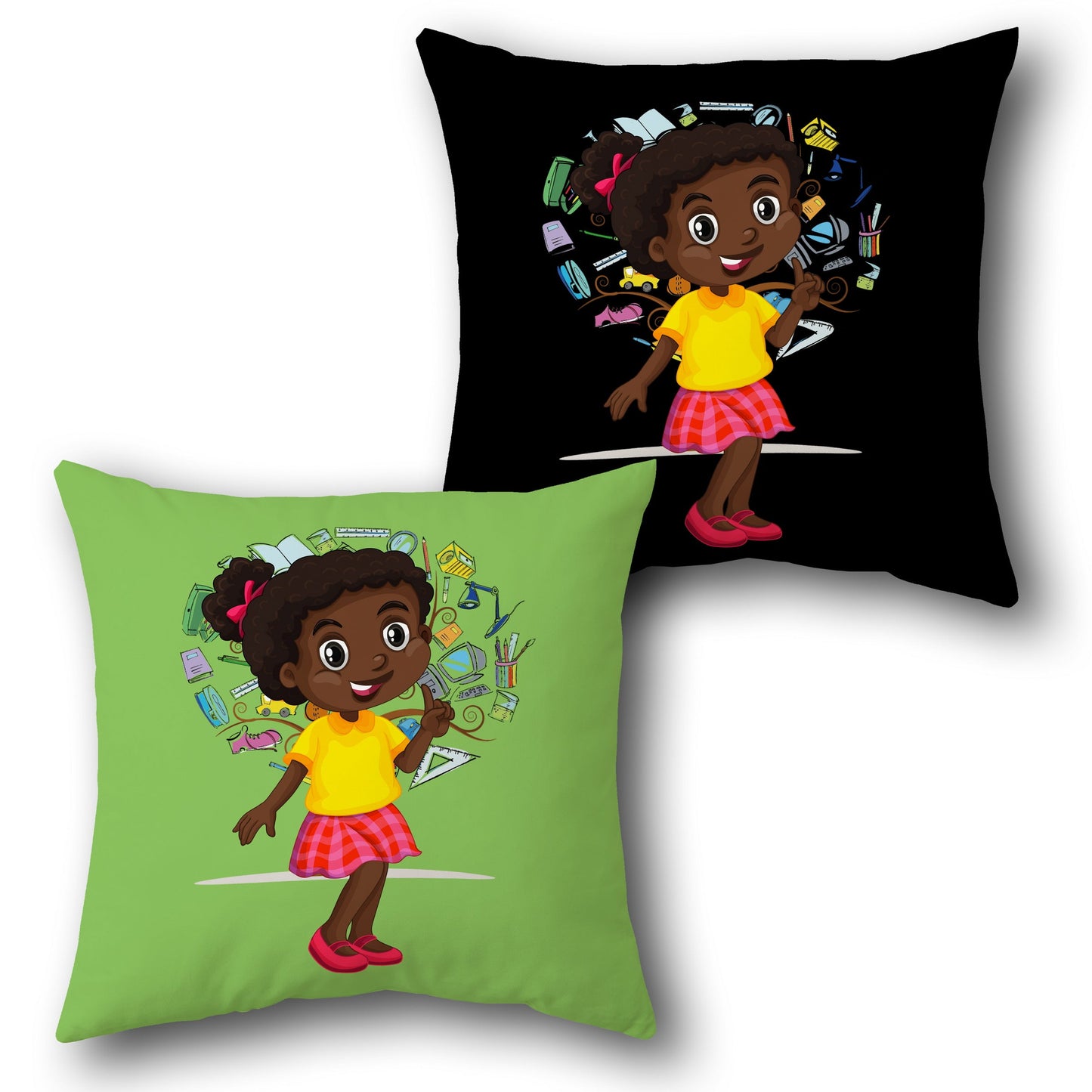 Cartoon School Girl Cushion (Front & Back)