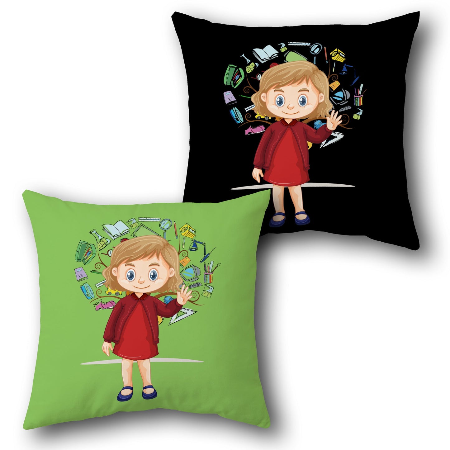 School Girl in Red Dress Cushion (Front & Back)