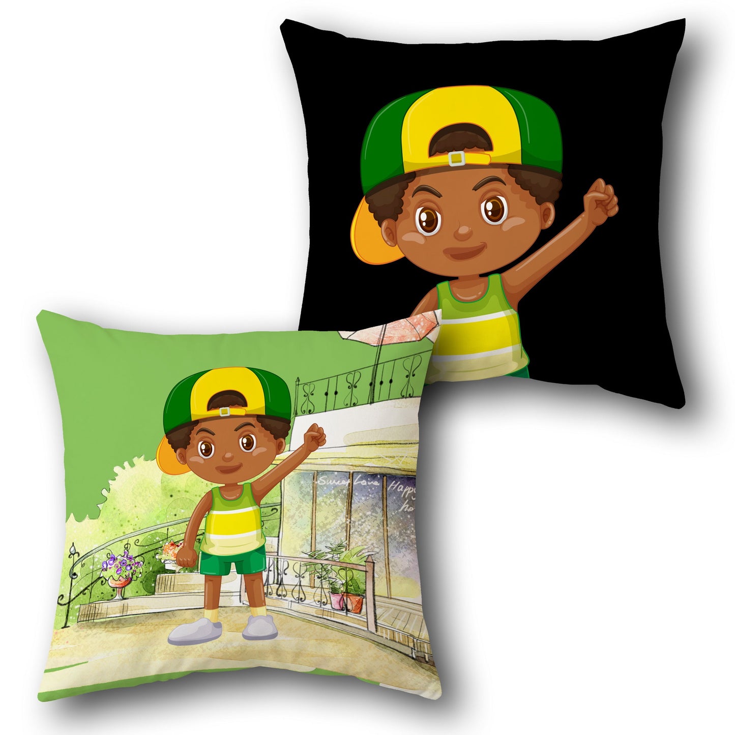 Sporty Boy in Cap Cushion (Front & Back)