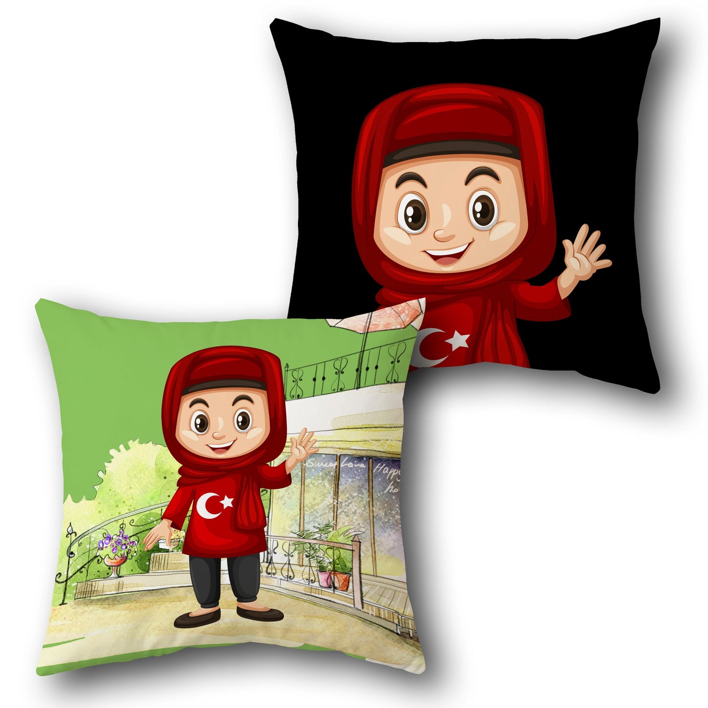Girl in Red Hijab Cushion (Front & Back)
