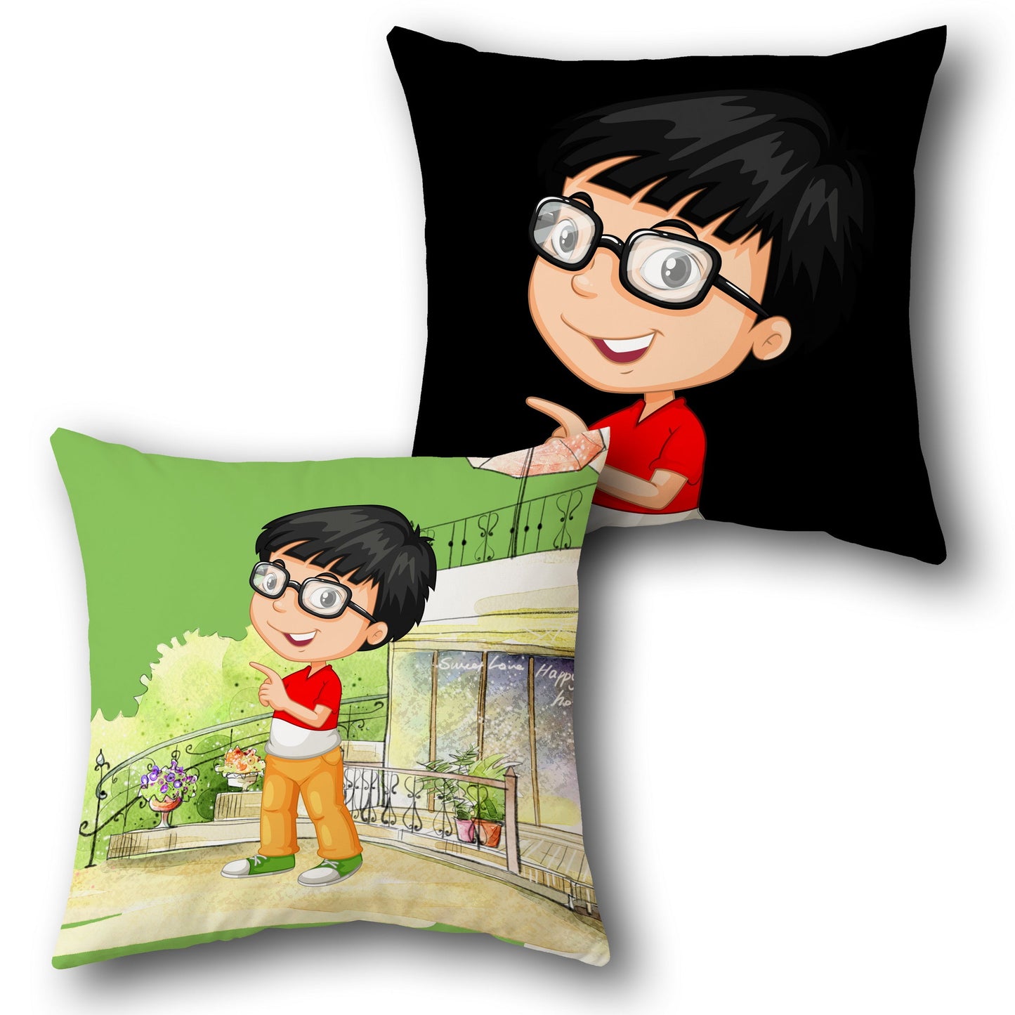 Smart Boy with Glasses Cushion (Front & Back)