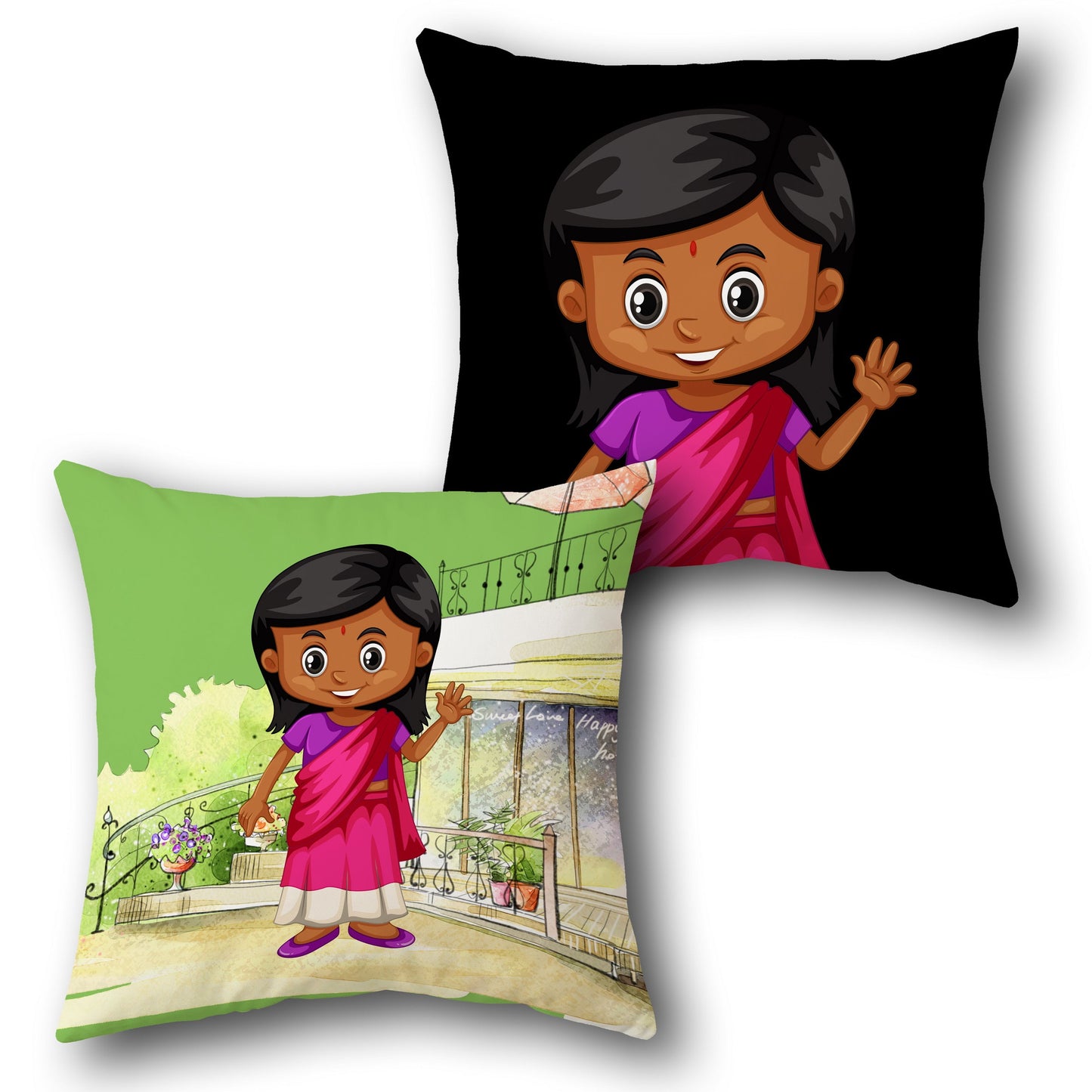Desi Girl in Saree Single Cushion (Front & Back)