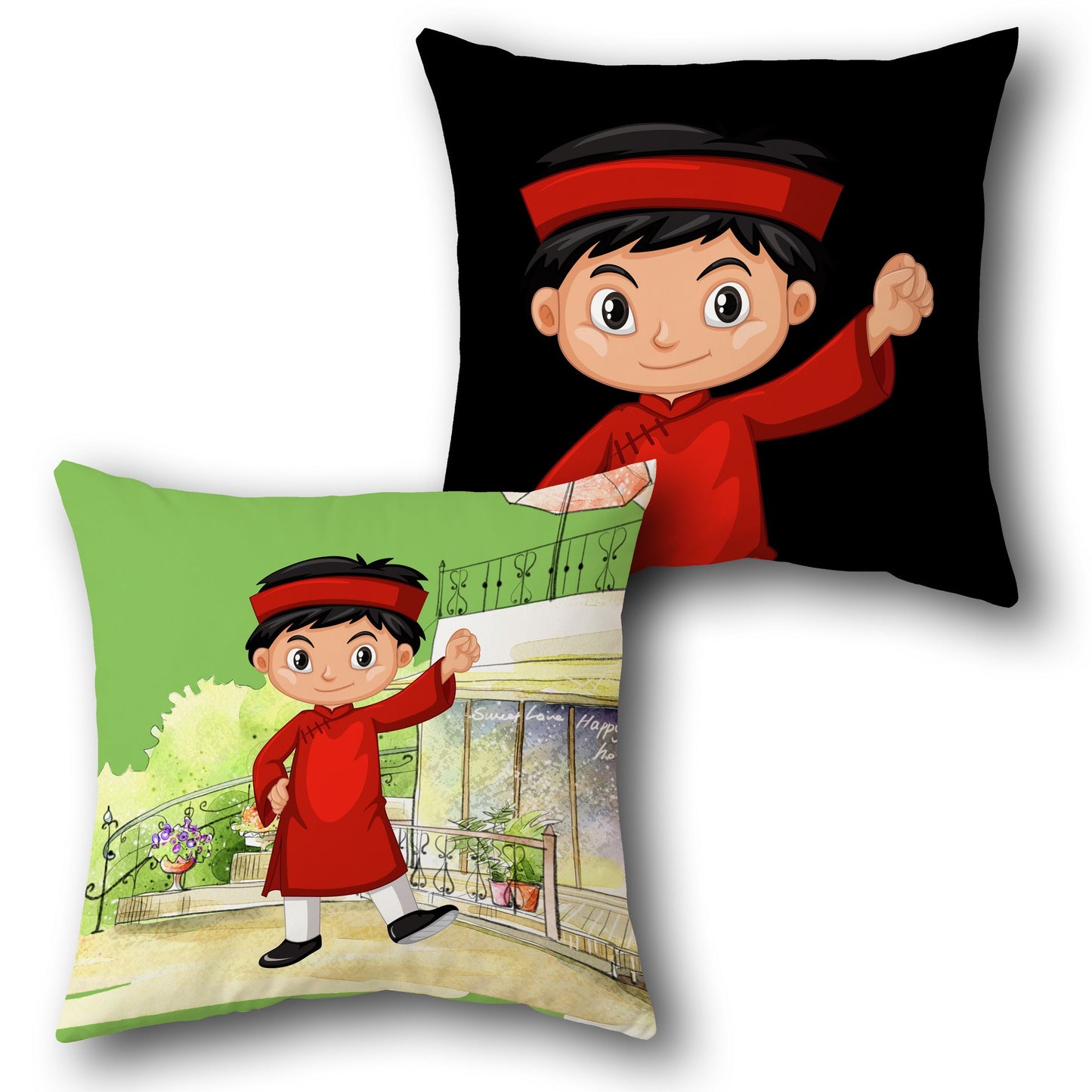 Traditional Boy in Red Single Cushion (Front & Back)