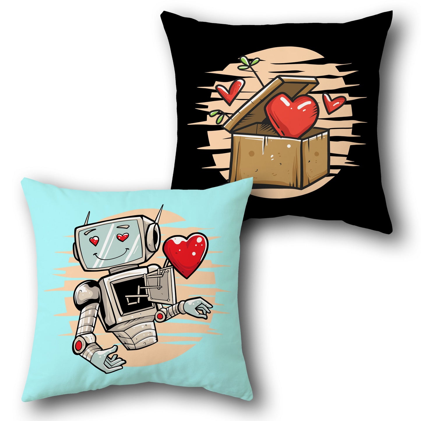 Lovestruck Robot Single Cushion (Front & Back)