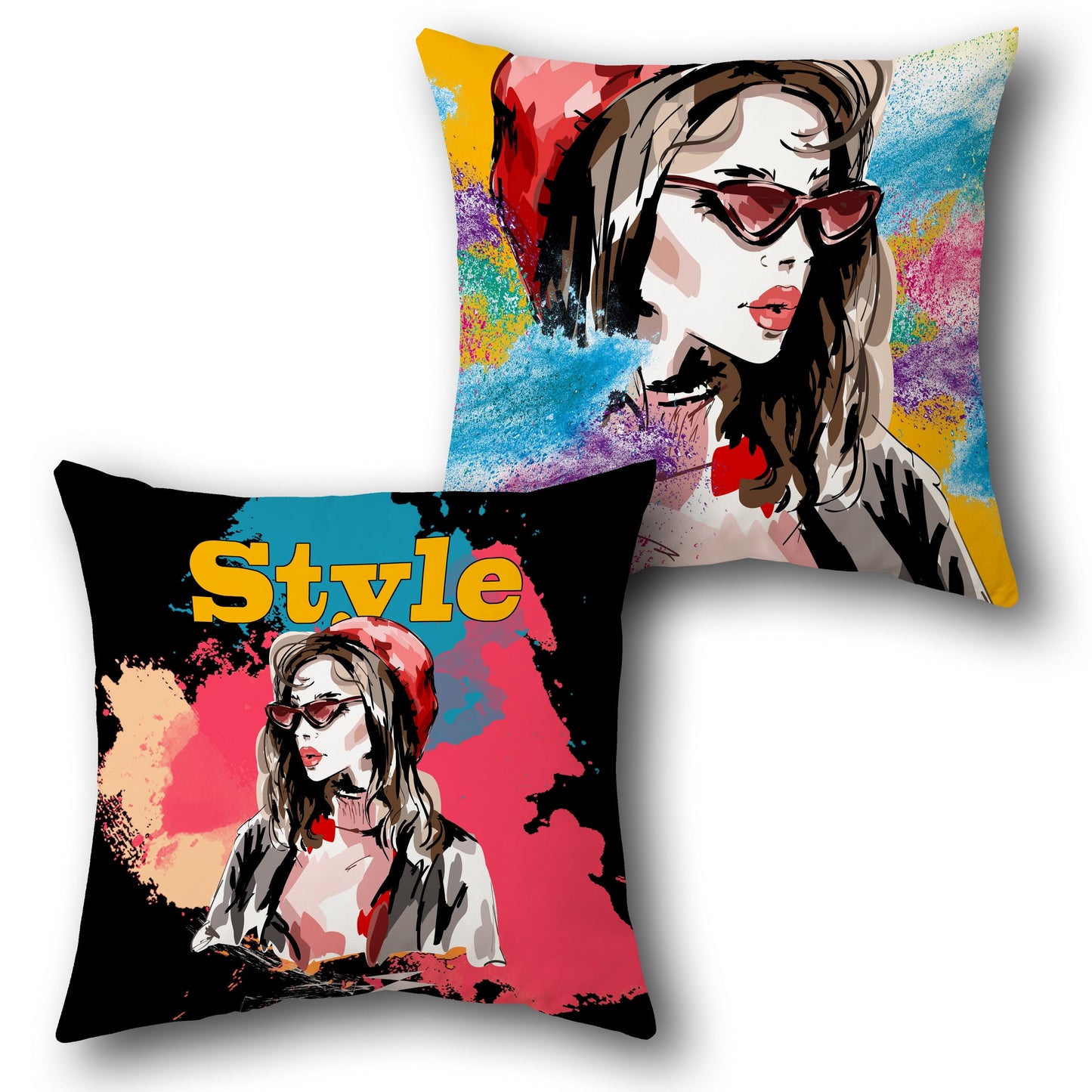 Stylish Girl in Beret Single Cushion (Front & Back)