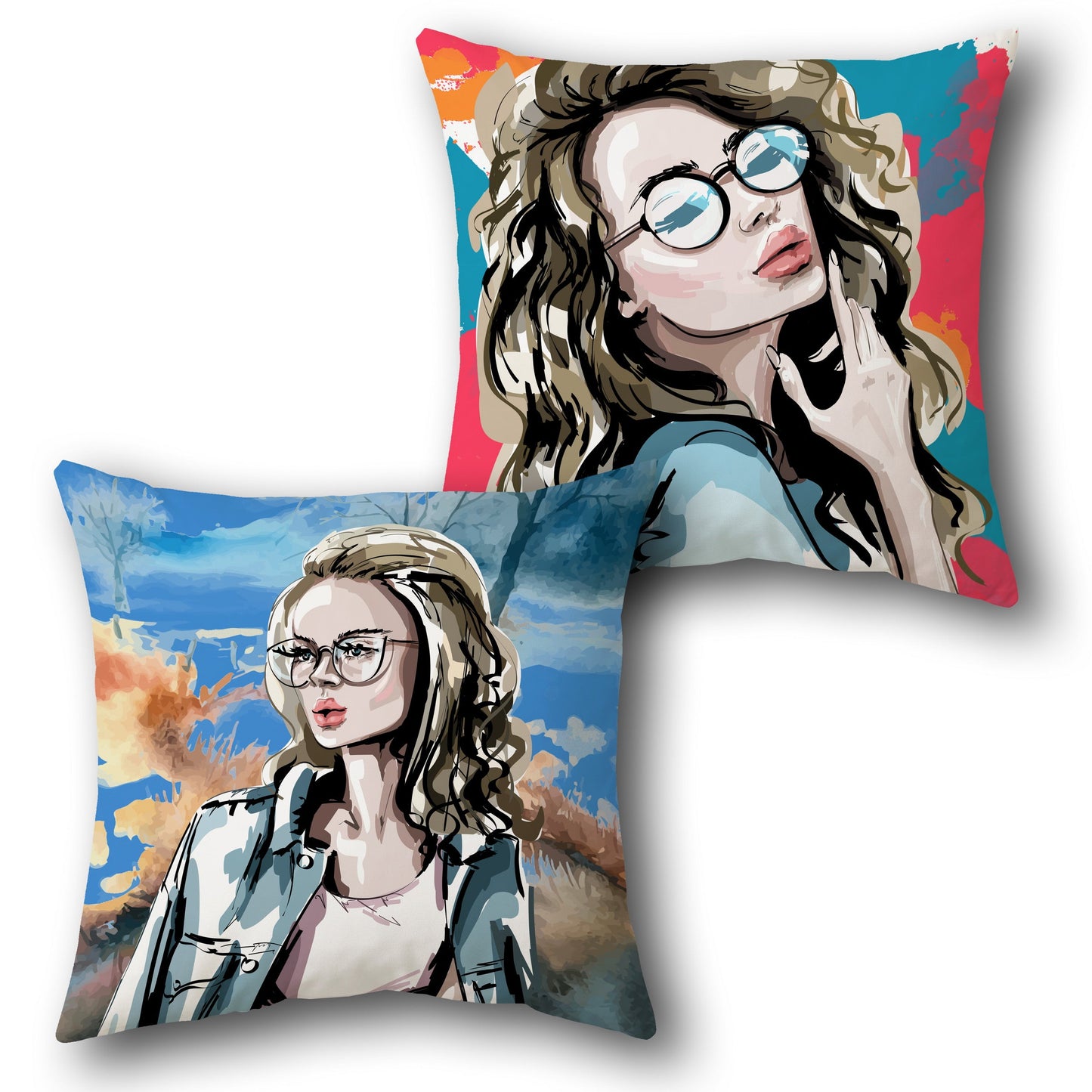 Artistic Girl in Glasses Single Cushion (Front & Back)