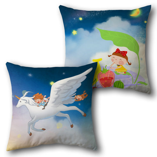 Dreamy Unicorn and Strawberry Girl   Design Cushion Single (Front & Back)