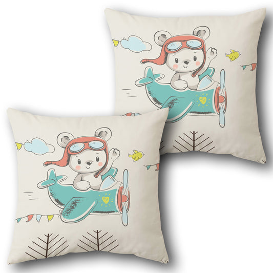 Pilot Bear Beige   Design Cushion Single (Front & Back)