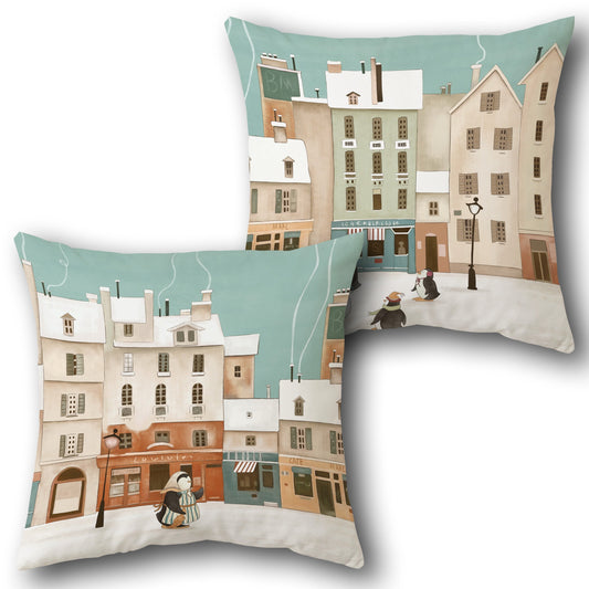 Winter Hamlet Penguins  Design Cushion Single (Front & Back)