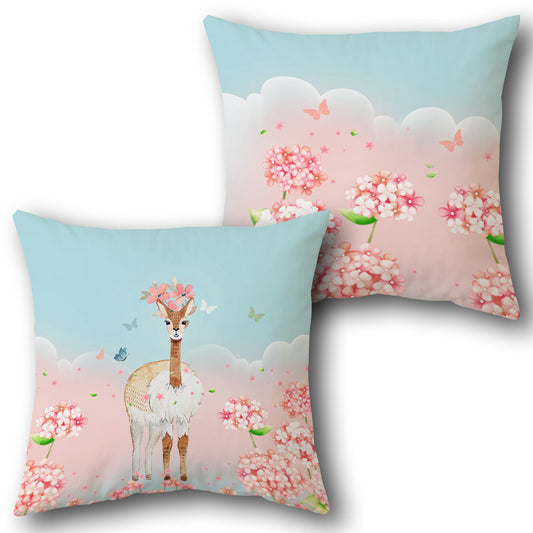 Floral Llama Light Blue   Design Cushion Single (Front & Back)