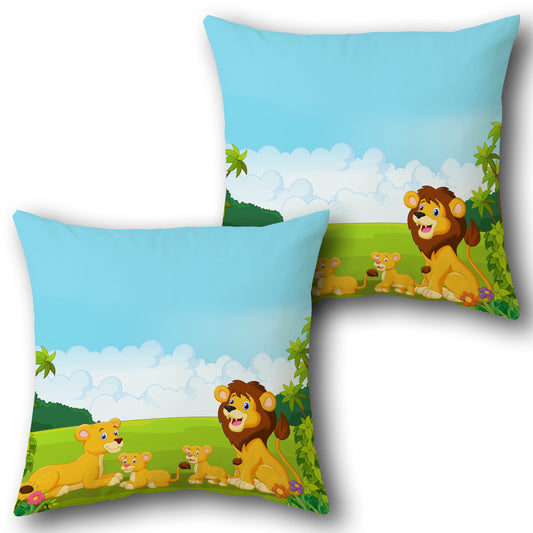 Lion Family Savanna   Design Cushion Single (Front & Back)