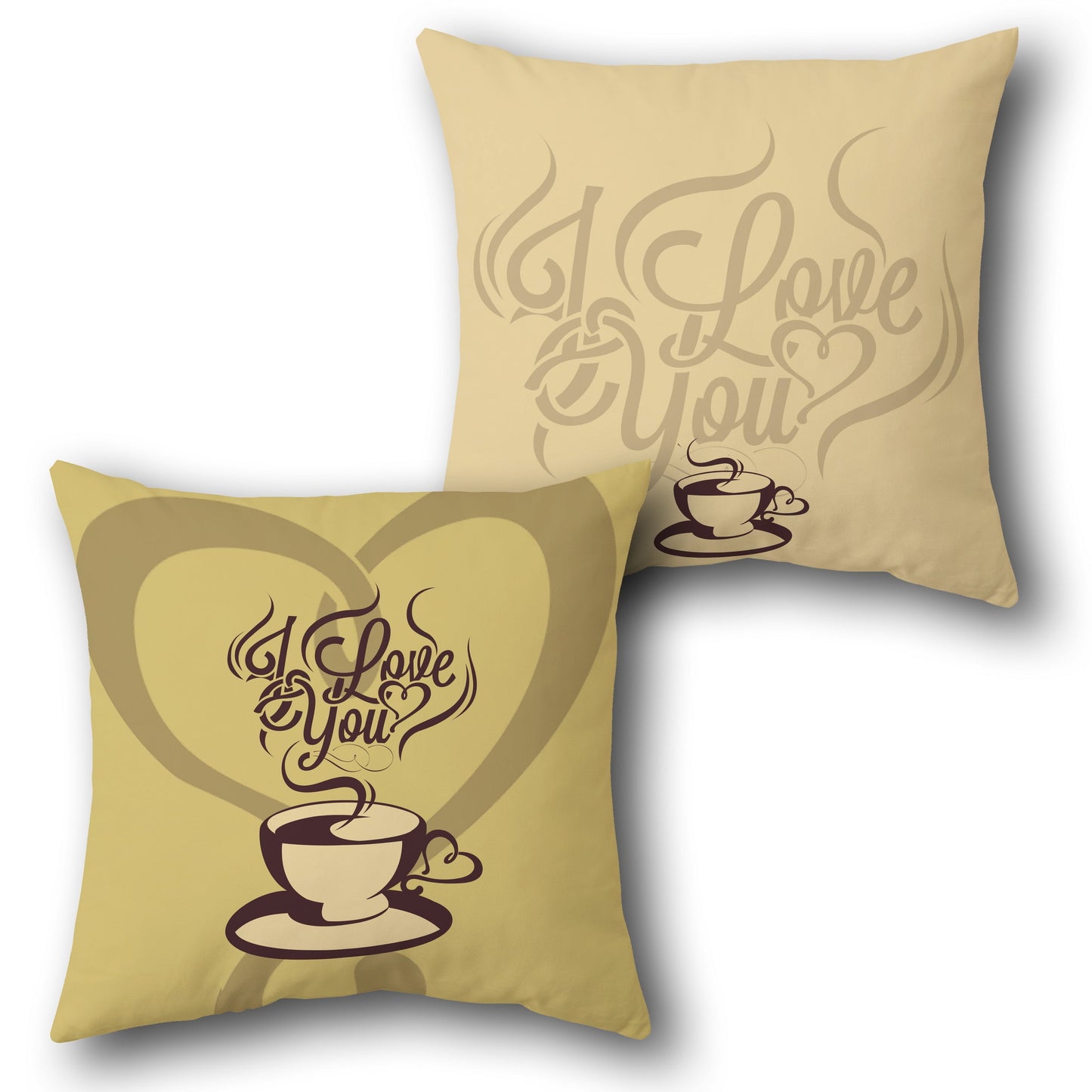 "I Love You" Coffee Heart Throw  - Beige Design Cushion Single (Front & Back)