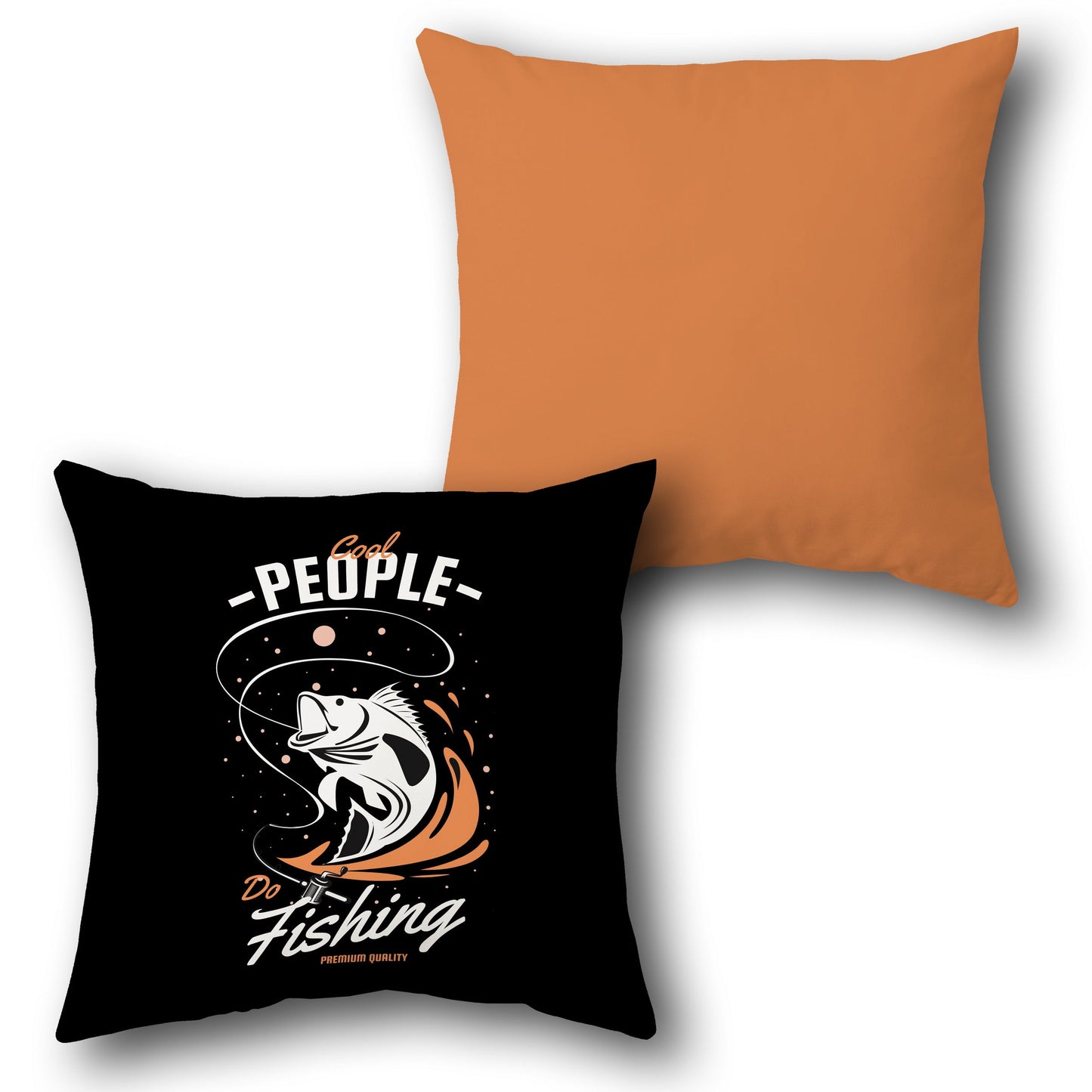 "Cool People Do Fishing" Throw  - Black and Orange Design Cushion Single (Front & Back)